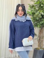 شومیز یقه تک دکمه ترکیبی کد 6430 - تصویر 11