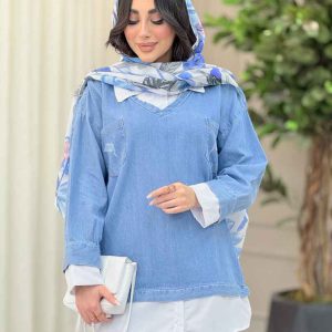 جین ترکیبی دو جیب زاپ دار کد 6461