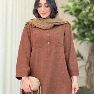 مانتو دو جیب یقه سه دکمه کد 6462
