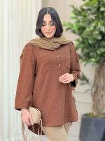 مانتو دو جیب یقه سه دکمه کد 6462 - تصویر 9