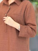 مانتو دو جیب یقه سه دکمه کد 6462 - تصویر 13