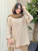 مانتو دو جیب یقه سه دکمه کد 6462 - تصویر 4