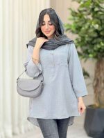 مانتو دو جیب یقه سه دکمه کد 6462 - تصویر 3