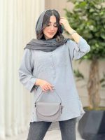 مانتو دو جیب یقه سه دکمه کد 6462 - تصویر 7