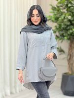 مانتو دو جیب یقه سه دکمه کد 6462 - تصویر 11