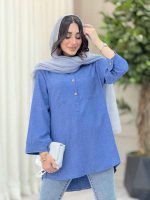 مانتو دو جیب یقه سه دکمه کد 6462 - تصویر 2