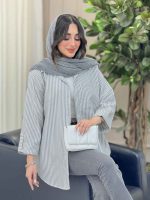 مانتو راه راه تک جیب آستین پاگن کد 6471 - تصویر 8