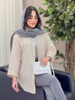 مانتو راه راه تک جیب آستین پاگن کد 6471 - تصویر 2