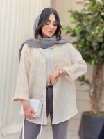 مانتو راه راه تک جیب آستین پاگن کد 6471 - تصویر 16