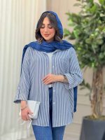مانتو راه راه تک جیب آستین پاگن کد 6471