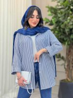 مانتو راه راه تک جیب آستین پاگن کد 6471 - تصویر 13