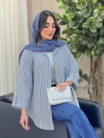 مانتو راه راه تک جیب آستین پاگن کد 6471 - تصویر 10