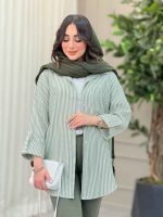 مانتو راه راه تک جیب آستین پاگن کد 6471 - تصویر 11
