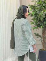 مانتو راه راه تک جیب آستین پاگن کد 6471 - تصویر 5