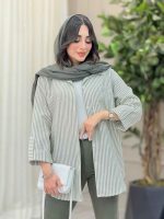 مانتو راه راه تک جیب آستین پاگن کد 6471 - تصویر 3