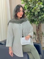 مانتو راه راه تک جیب آستین پاگن کد 6471 - تصویر 18