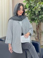 مانتو راه راه تک جیب آستین پاگن کد 6471 - تصویر 15