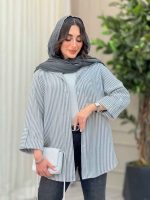 مانتو راه راه تک جیب آستین پاگن کد 6471 - تصویر 9