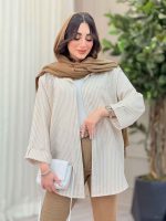 مانتو راه راه تک جیب آستین پاگن کد 6471 - تصویر 14