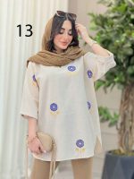 مانتو لینن جلو بسته طرح دار کد 6364 - تصویر 28
