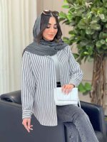 شومیز راه راه پشت دکمه کد 6497 - تصویر 12