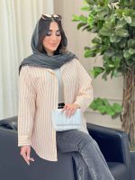 شومیز راه راه پشت دکمه کد 6497 - تصویر 6