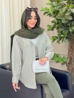شومیز راه راه پشت دکمه کد 6497 - تصویر 4