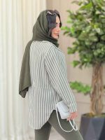 شومیز راه راه پشت دکمه کد 6497 - تصویر 9