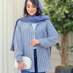 مانتو راه راه ریز پشت سه دکمه کد 6499
