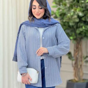 مانتو راه راه ریز پشت سه دکمه کد 6499