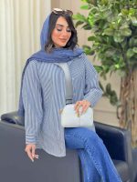 مانتو راه راه ریز پشت سه دکمه کد 6499 - تصویر 5