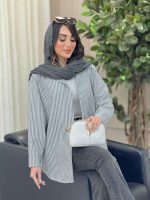 مانتو راه راه ریز پشت سه دکمه کد 6499 - تصویر 12