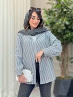 مانتو راه راه ریز پشت سه دکمه کد 6499 - تصویر 4