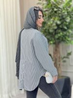 مانتو راه راه ریز پشت سه دکمه کد 6499 - تصویر 14
