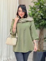 مانتو یقه ایستاده جلو بسته کد 6457 - تصویر 5