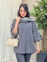 مانتو یقه ایستاده جلو بسته کد 6457 - تصویر 2