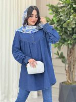 مانتو جین یقه چهار دکمه کد 6420 - تصویر 2