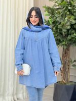 مانتو جین یقه چهار دکمه کد 6420 - تصویر 3