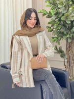 مانتو راه راه پشت پاگن بغل چاک کد 6349 - تصویر 9