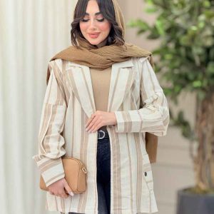 مانتو راه راه پشت پاگن بغل چاک کد 6349