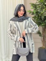 مانتو راه راه پشت پاگن بغل چاک کد 6349 - تصویر 15