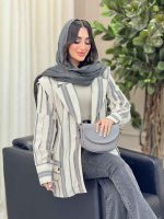 مانتو راه راه پشت پاگن بغل چاک کد 6349 - تصویر 2