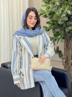مانتو راه راه پشت پاگن بغل چاک کد 6349 - تصویر 11