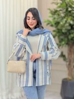 مانتو راه راه پشت پاگن بغل چاک کد 6349 - تصویر 4