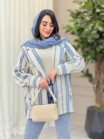 مانتو راه راه پشت پاگن بغل چاک کد 6349 - تصویر 8