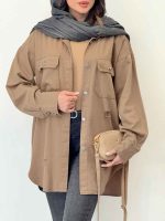 مانتو کتان سر آستین دو دکمه کد 6525 - تصویر 12