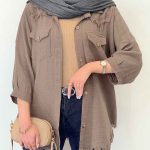 مانتو دو جیب پاکتی ریش دار کد 6530