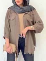 مانتو دو جیب پاکتی ریش دار کد 6530