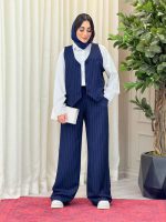 ست دو تکه جلیقه و شلوار راه راه کد 6239