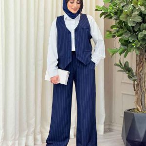 ست دو تکه جلیقه و شلوار راه راه کد 6239